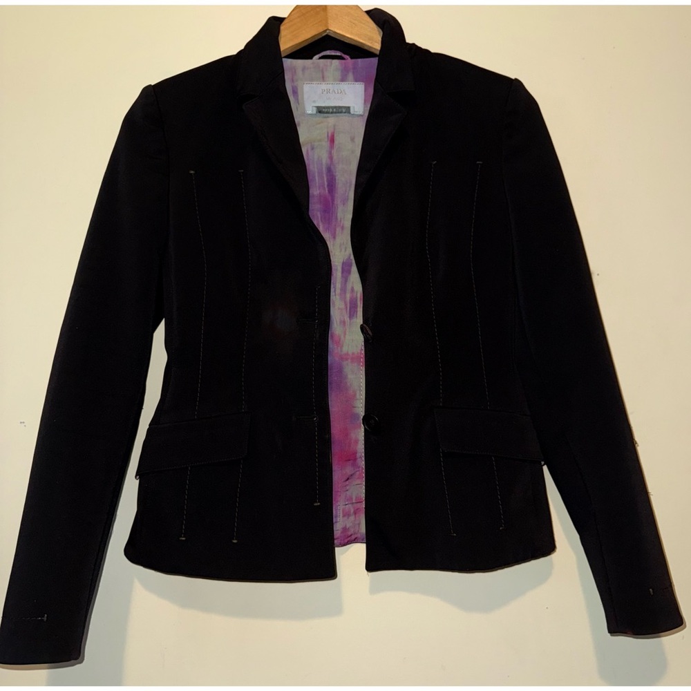 Prada Authentic Black Tyde Dye Pleated Elegant Black Women's Blazer - Picture 6 of 14